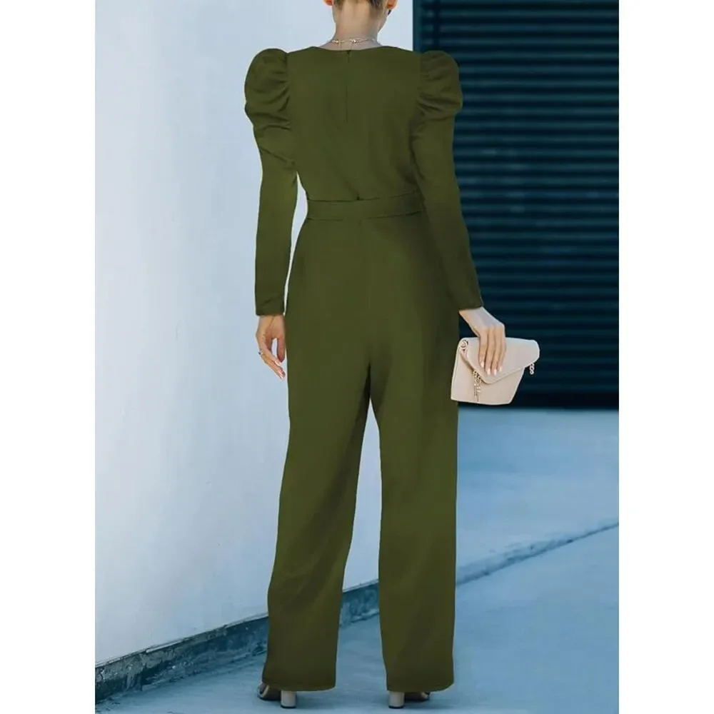 BLENCOT V-Neck Wide Leg Olive Green Jumpsuits Sz XXL - Picture 2 of 8